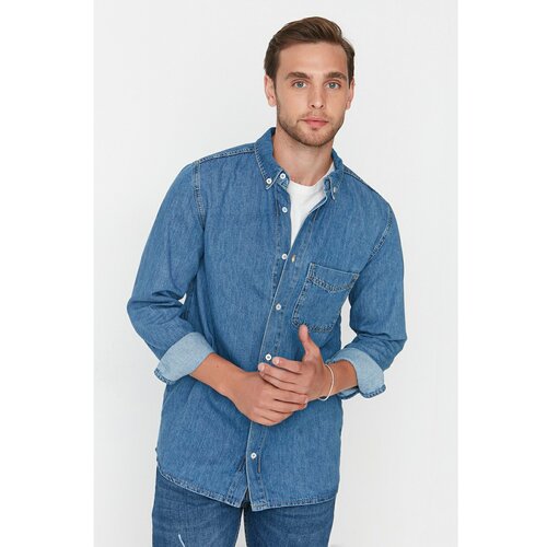 Trendyol Blue Men's Regular Fit Single Pocket Denim Shirt Slike