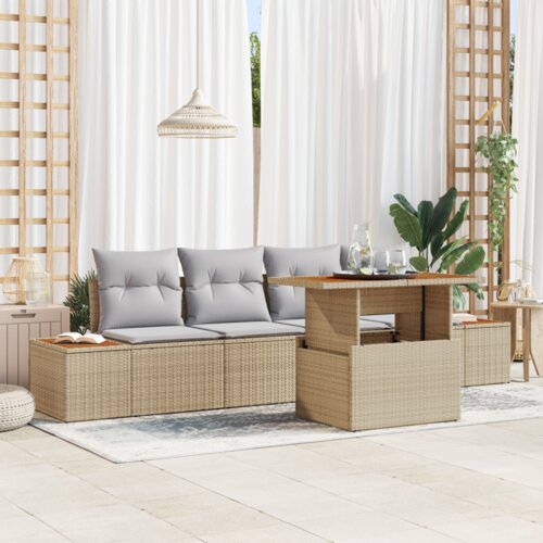 VidaXL 5-dijelni vrtni set sofa s jastučićima Bež poli ratan Slike