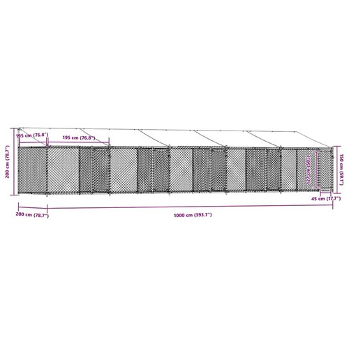  Kavez za pse s krovom i vratima sivi 10x2x2 m pocinčani čelik Slike
