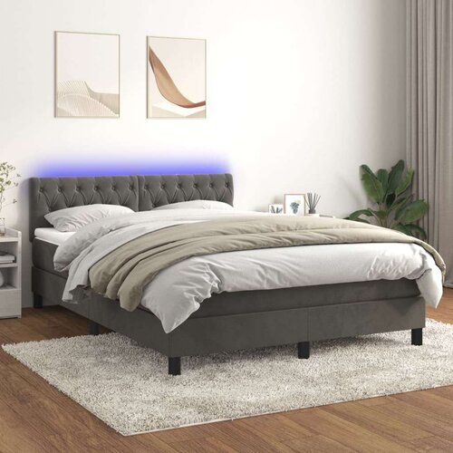  Box spring postelja z vzmetnico LED temno siva 140x200 cm žamet, (20725254) Slike