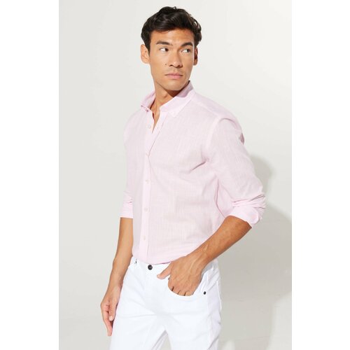 AC&Co / Altınyıldız Classics Men's Pink Tailored Slim Fit Slim-fit Oxford Buttoned Collar Linen-Looking 100% Cotton Flared Shirt. Cene