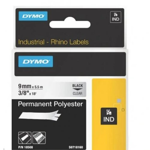 Dymo Traka providna sa crnim tekstom IND Poliester 9mmx5.5m Slike