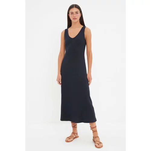 Trendyol Navy Blue Ribbed Maxi Knitted Dress