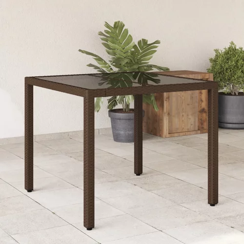  Vrtni stol sa staklenom pločom smeđi 90x90x75 cm od poliratana