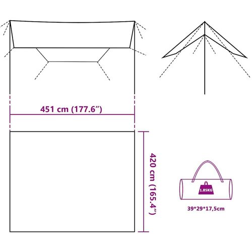 VidaXL Cerada za kampiranje smeđa 451x420 cm vodootporna Slike