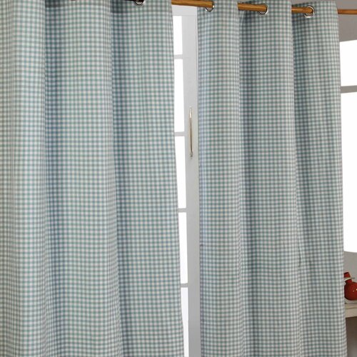HOMESCAPES Modre bombažne zavese Gingham Eyelet 137x228 cm, (20749668) Cene