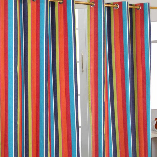 HOMESCAPES Multi Stripes Ready Made Eyelet Curtain Par, 137x182 cm Drop, (20749584) Cene