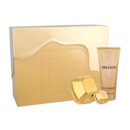 Paco Rabanne Lady Million Set parfumska voda 80 ml + mleko za telo 100 ml + parfumska voda 5 ml za ženske Slike