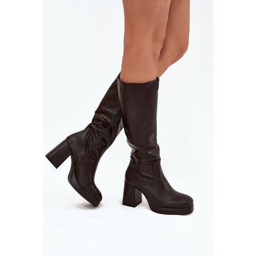 Boto Women&amp;#039;s Knee-High Boots With Zipper Heel Chocolate Selvia Slike