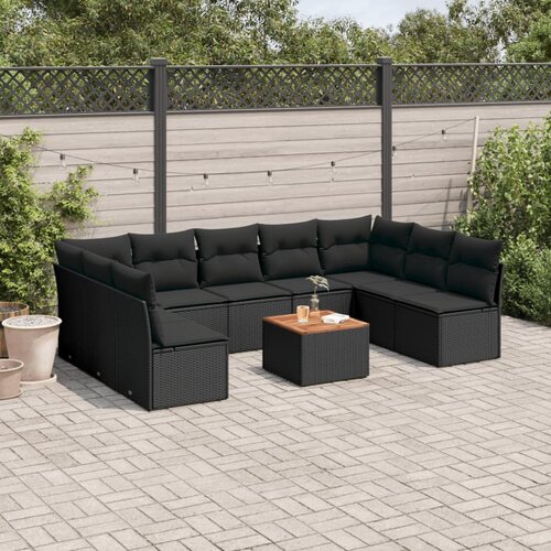 VidaXL 10-dijelni set vrtnih sofa s jastucima crni od poliratana Slike