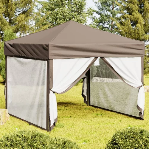 vidaXL Zložljiv vrtni šotor s stranicami taupe 3x3 m