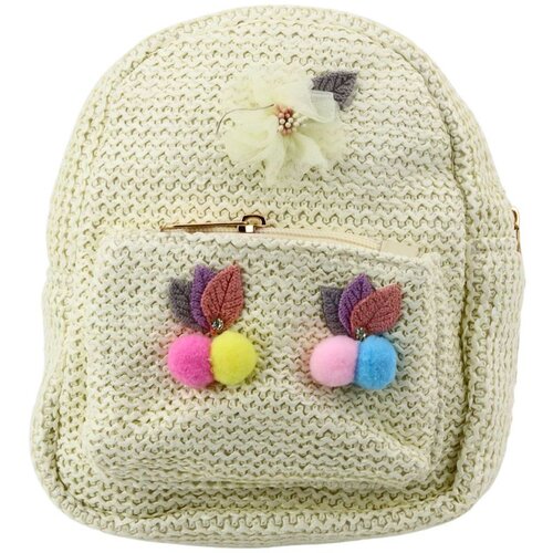  Dječji ruksak s vezenim pomponima, &amp;scaron;areni krem, 20 cm, 2,5 l Slike
