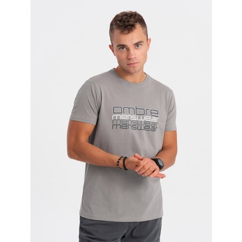 Ombre men's printed cotton t-shirt - gray Cene