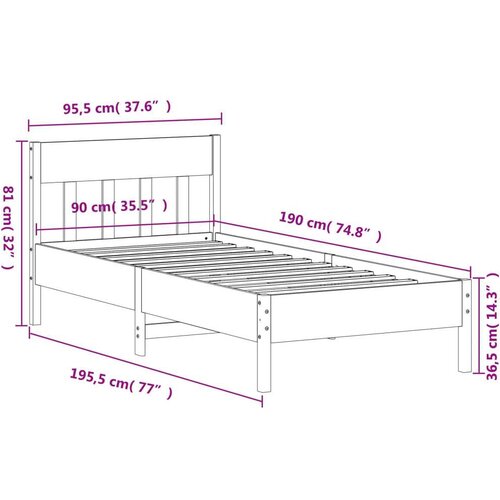 VidaXL Okvir kreveta s uzglavljem 90 x 190 cm od borovine Slike