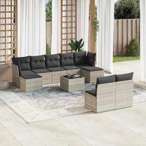  10-dijelni set vrtnih sofa poliratan s jastucima svijetlosivi Slike