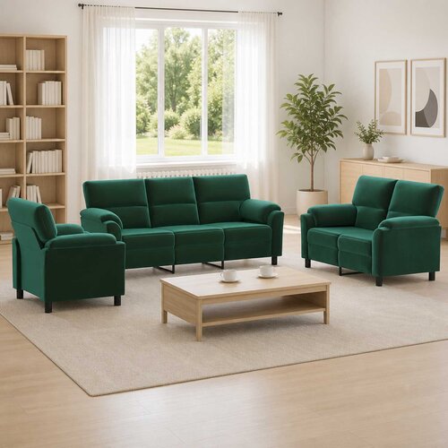  Set sofe 3 pcs Tamnozelena Baršun Cene
