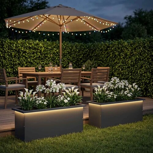  Vrtna posuda za sadnju s LED svjetlom 2 kom. Antracit - Antracit 30 x 80 x 30 cm 2 Slike