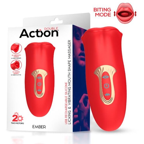 Action Ember Licking and Vibrating Mouth Shape Massager Red Cene