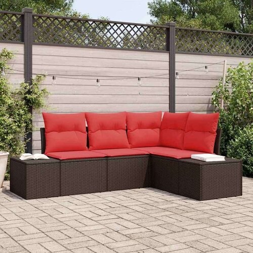  Vrtna sedežna garnitura 4 pcs Rjava Poly ratan, (5000063243) Cene