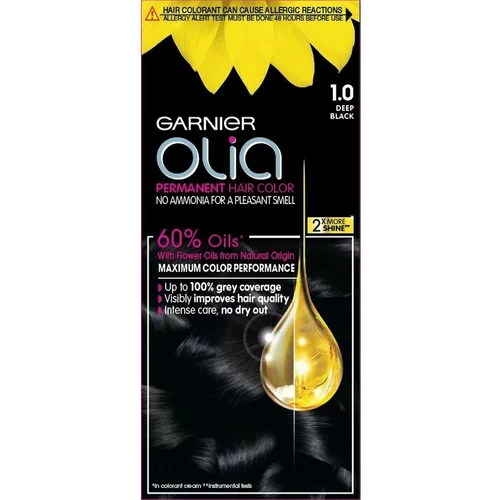 Garnier barva za lase - Olia Permanent Hair Color - 1.0 Deep Black