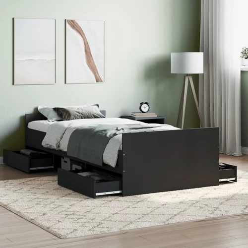 vidaXL Okvir kreveta s uzglavljem i podnožjem crni 90 x 200 cm
