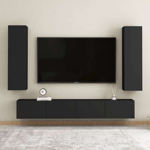 VidaXL 4-dijelni set TV ormarića od iverice crni Slike