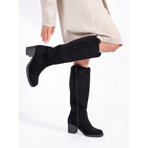 Shelvt Openwork black suede boots Cene