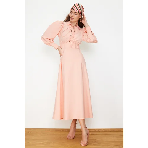 Trendyol Pale Pink Eyelet Detailed Cotton Woven Dress