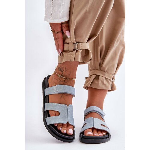 Kesi Classic leather flip-flops for women with Velcro brown Amedon Cene