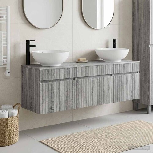  Set ormarića za kupaonicu 3 kom. Siva Sonoma 49 x 44,5 x 66,5 cm Slike