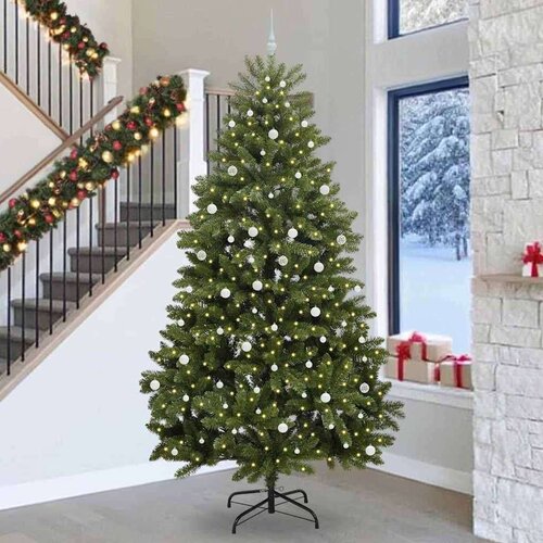 vidaXL Umestno božično drevo z LED lučmi Zelena 300 cm PVC in kovina Cene