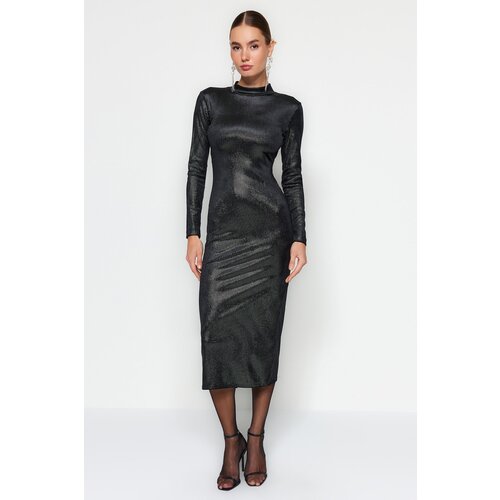 Trendyol Black Fitted Velvet Elegant Evening Dress Slike