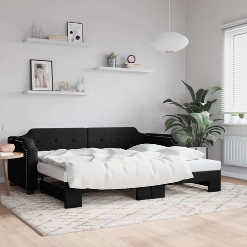 VidaXL Dnevni krevet na razvlačenje crni 90 x 190 cm od tkanine Slike