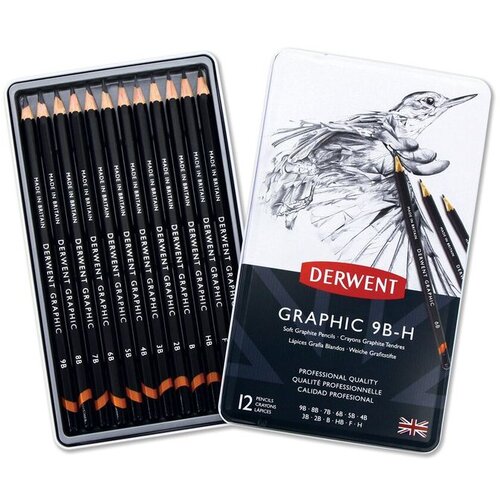 DERWENT Graphic Soft set grafitnih olovaka 9B&amp;ndash;H, 12 komada u metalnoj kutiji (34215) Slike