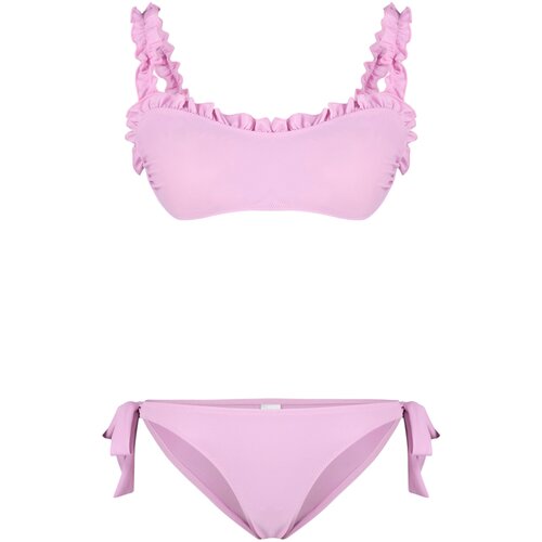 Trendyol Pink Bralette Frilly Textured Bikini Set Cene
