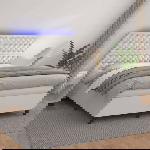  Box spring postelja z vzmetnico LED bela 140x200cm umetno usnje, (20900808) Slike