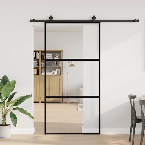 vidaXL Klizna vrata s priborom crna 102,5 x 205 cm kaljeno staklo Cijene
