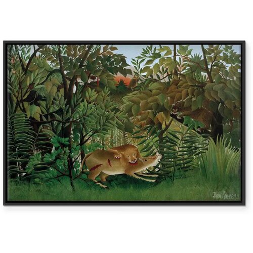  Slika - Henri Rousseau &amp;ndash; Le Lion ayant faim se jette sur l\&amp;#039;Antilope 90x60 U crnom drvenom okviru Slike