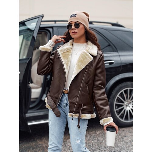DStreet Women&#039;s NORFDIMA leather jacket with fur - coffee Cene