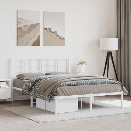  The Living Store Kovinski posteljni okvir z vzglavjem bel 135x190 cm - Posteljni Okvir, (21499719) Slike