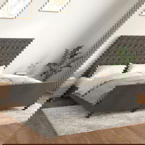 The Living Store Posteljni okvir z vzglavjem temno siv 140x190 cm žamet - Posteljni Okvir Z Vzglavjem, (21488587) Slike