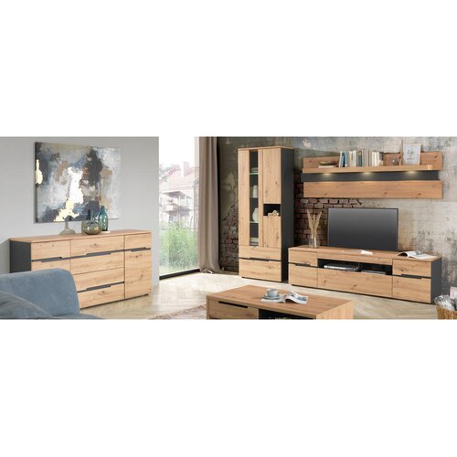 Hom`in DNEVNI REGAL, barve grafita, hrast artisan Slike
