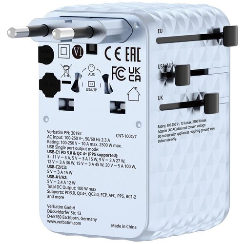 Verbatim Charge 'n' Travel 100W Universal Travel Adapter with retractable cable Blue Cijene