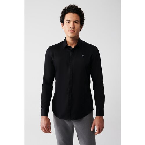 Avva Men's Black 100% Cotton Classic Collar Slim Fit Slim Fit Satin Shirt Slike