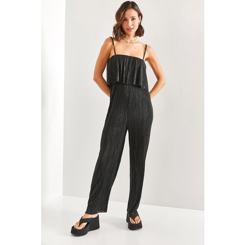 Bianco Lucci Women&amp;#039;s Strap Pleated Satin Jumpsuit 6030 Slike