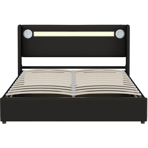 Lumor Postelja s predalom 160x200 cm iz umetnega usnja, LED, Bluetooth, USB priključki in letvičastim okvirjem - črna, (22150889) Cene