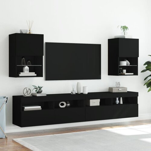  The Living Store TV omarica z LED lučkami 2 kosa črna 40,5x30x60 cm - TV Omarica, (21555362) Slike