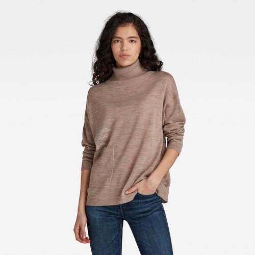 G-star Sweater - Turtle text pkt knit beige Slike