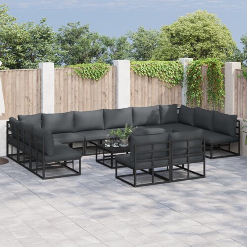 VidaXL Vrtna sedežna garnitura 13 pcs Črna 70 x 70 x 32 cm Aluminij Slike