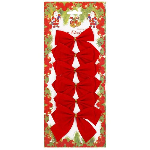  Set Božićnih mašni u crvenoj boji, 6 komada, 9,5 × 7,5 cm Cene